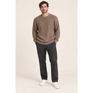 Closed Organic Cotton Men Ribbed Crewneck Sweater Tan Brown C86167 Size L NWT